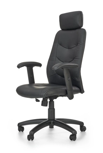 Fotel biurowy ergonomiczny Tilso czarny skórzany obrotowy z zagłówkiem i regulacją Intesi