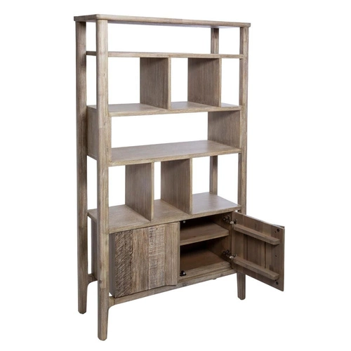 Regał na książki Banila drewniany akacja naturalny bielony z szafką do salonu Atmosphera