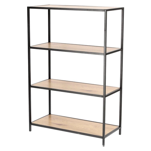 Regał do salonu Oxford I nowoczesny loftowy na książki 4 półki dąb i czarny metal Intesi