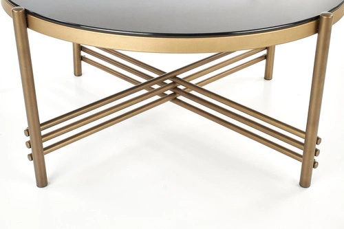 Stolik kawowy Izella okrągły szklany czarny złoty 80 cm nowoczesny glamour do salonu