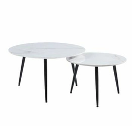 Zestaw 2 okrągłych stolików kawowych Tifa biały marmur nowoczesny loft do salonu 80 i 60 cm
