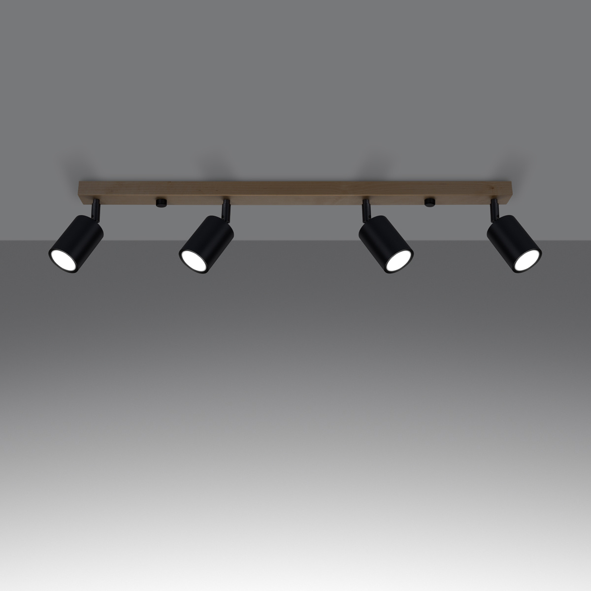 Nowoczesny plafon sufitowy VERDO 4 czarny z drewnem regulowany do salonu SOLLUX LIGHTING