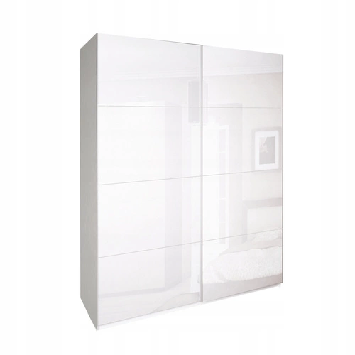 Szafa przesuwna Bella 200 cm biała połysk z półkami do sypialni nowoczesna