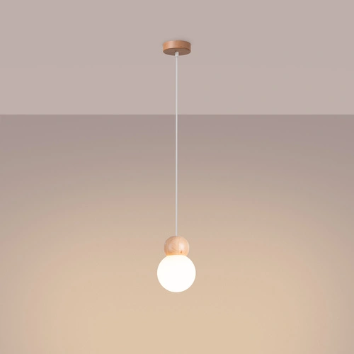 Lampa wisząca kula PEKKA 1 biała z drewna regulowana do salonu i jadalni skandynawska