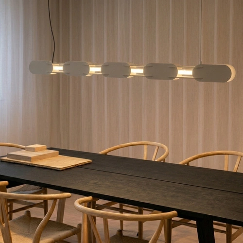Lampa wisząca CHAIN LED beżowa nad wyspę nowoczesna 158 cm