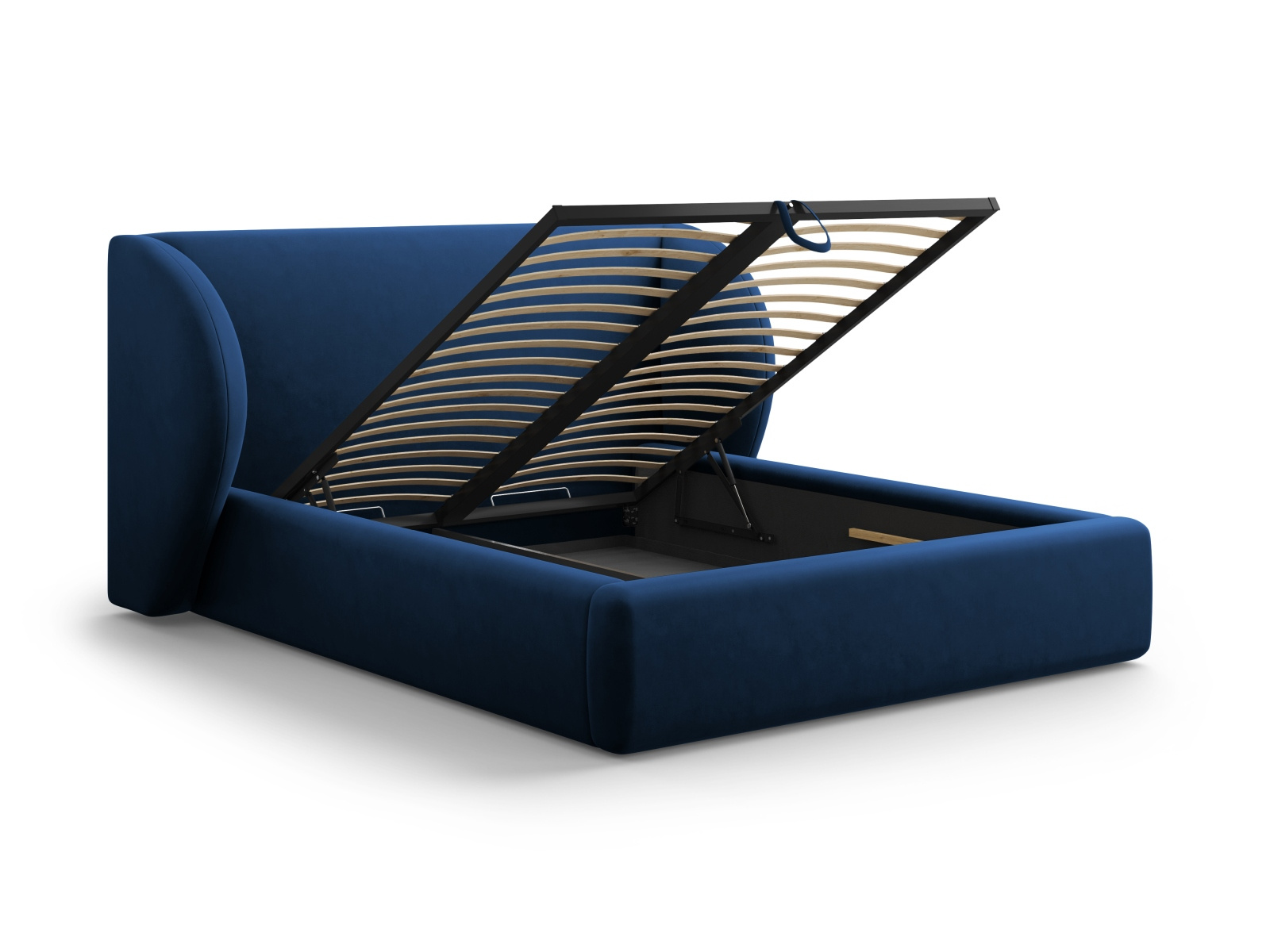 Łóżko tapicerowane Miley II niebieskie welwetowe 160x200 z pojemnikiem do sypialni