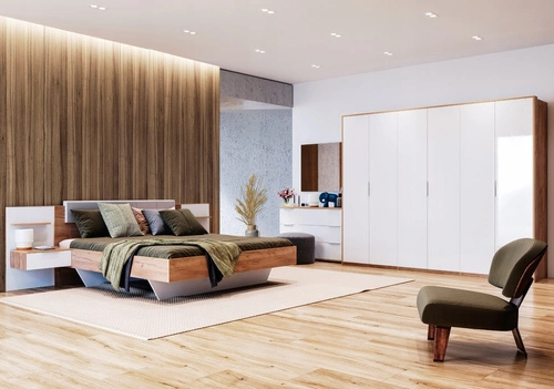 Łóżko do sypialni Tissa 160x200 nowoczesne z zagłówkiem dąb craft biały skandynawskie