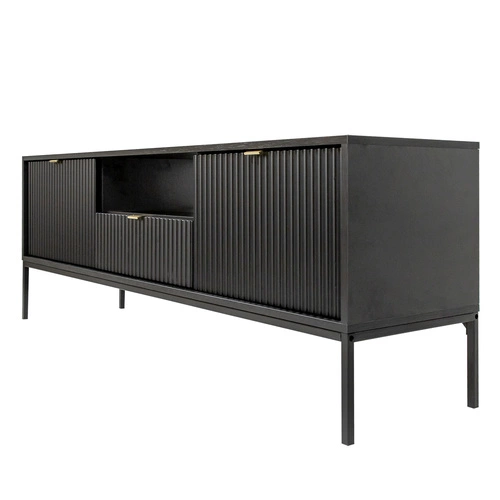 Szafka RTV Delicious czarna ryflowana glamour do salonu na wysokich nogach 154 cm Intesi