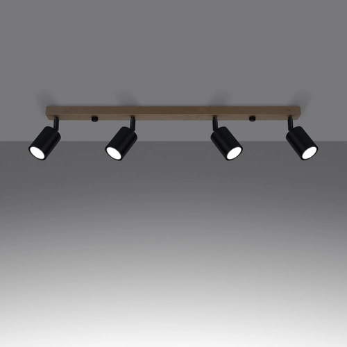 Nowoczesny plafon sufitowy VERDO 4 czarny z drewnem regulowany do salonu SOLLUX LIGHTING