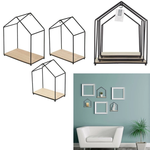 Zestaw 3 półek ściennych Filaire Intesi czarny naturalny nowoczesny na książki i dekoracje