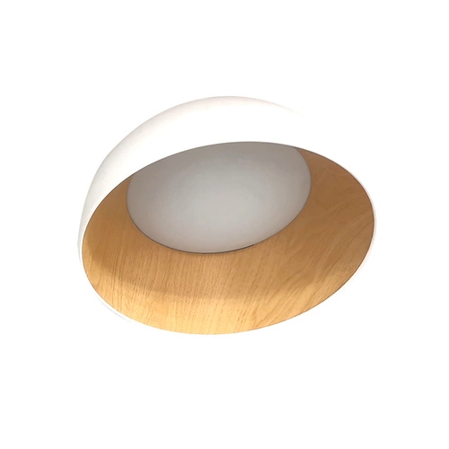 Plafon Trento biało-drewniany 18W  LED 35 cm klosz biały