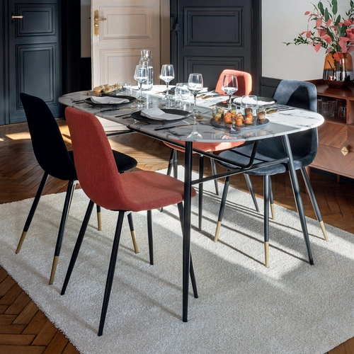 Krzesło tapicerowane Tyka czarne Atmosphera do jadalni nowoczesne na metalowych nogach