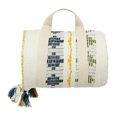 Elegancka narzuta bawełniana Atmosphera Ilabay 240x260 cm beżowa z frędzlami na łóżko