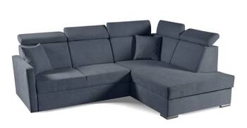 Narożnik z funkcją spania Mils XL prawostronny skandynawski do salonu granatowy szary