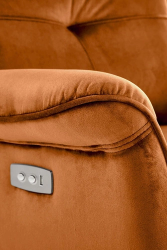 Fotel rozkładany do salonu Karlin Velvet cynamonowy welur z USB nowoczesny uszak Intesi