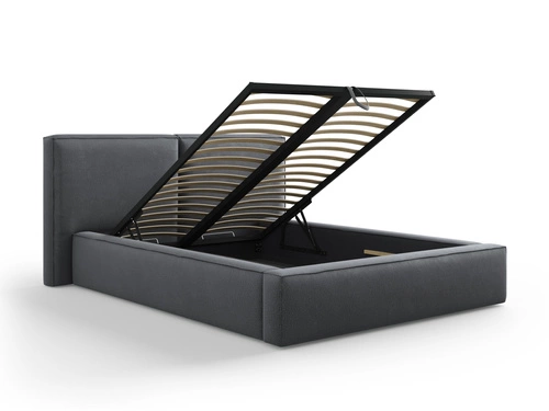 Łóżko tapicerowane Jodie II szare 140x200 z pojemnikiem do sypialni glamour