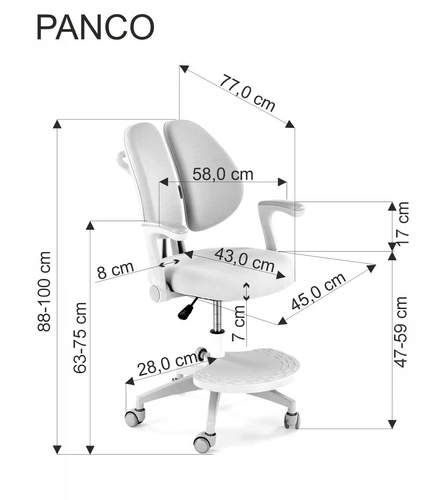 Fotel biurowy ergonomiczny Menara różowy obrotowy z podłokietnikami i podnóżkiem do nauki