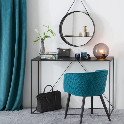 Krzesło do jadalni Marlo niebieskie tapicerowane welur z podłokietnikami nowoczesne Atmosphera