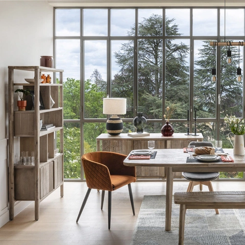 Regał na książki Banila drewniany akacja naturalny bielony z szafką do salonu Atmosphera