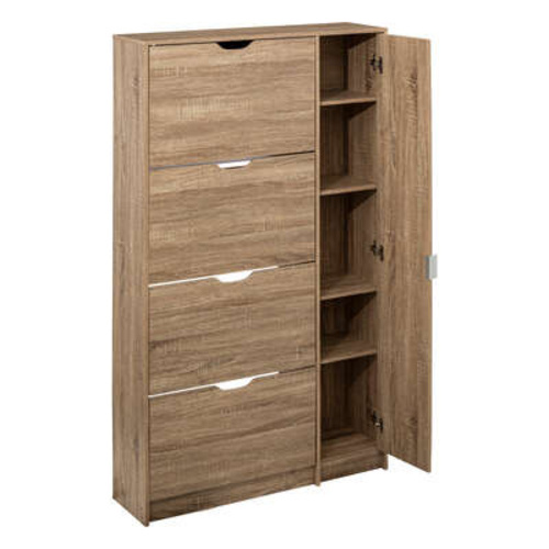 Wysoka szafka na buty z lustrem 5five simply smart naturalna, nowoczesna do przedpokoju