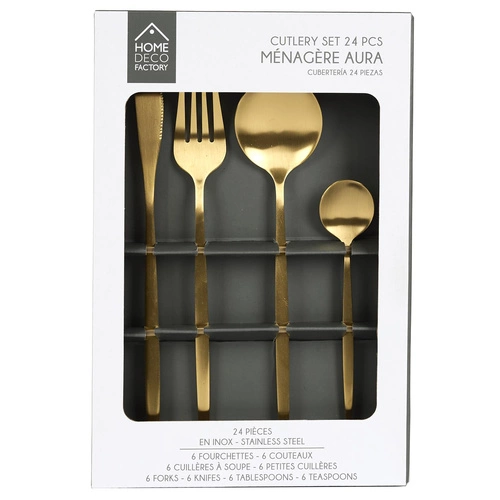 Zestaw sztućców złote Gilded Intesi na 6 osób stal nierdzewna glamour do zmywarki 24 elementy
