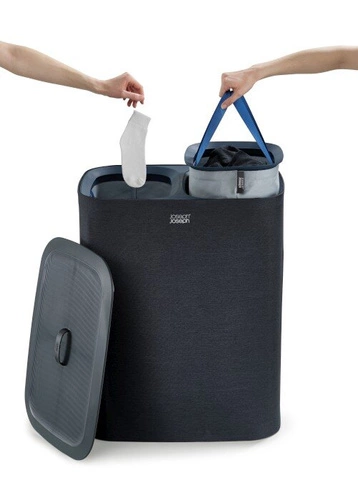 Joseph Joseph Tota nowoczesny kosz na pranie 90l z 2 komorami do łazienki czarny