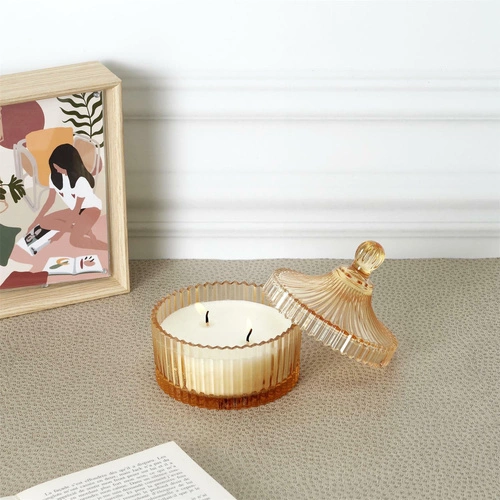 Świeca zapachowa białe piżmo Intesi ozdobna w szkle bohemskim szara 12 cm na prezent