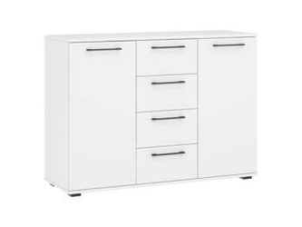 Komoda Harald biała z szufladami na nóżkach nowoczesna 116 cm do salonu Intesi