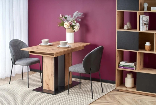 Stół rozkładany do jadalni Midalo dąb wotan czarny nowoczesny industrialny 130–175 cm Intesi