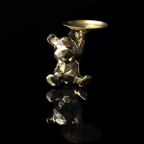 Figurka dekoracyjna Miś origami ze złotą tacą ceramiczna Intesi do salonu lub na prezent