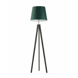 Lampa podłogowa z drewnianym stelażem ARUBA abażur zieleń butelkowa stelaż hebanowy