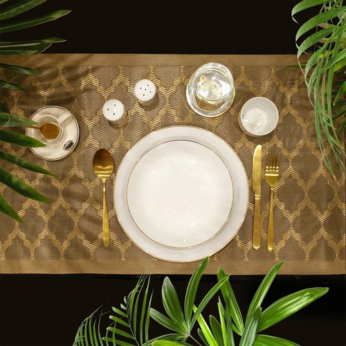 Talerz głęboki Pearl Gold 21 cm biały glamour do zupy i makaronu do jadalni Intesi