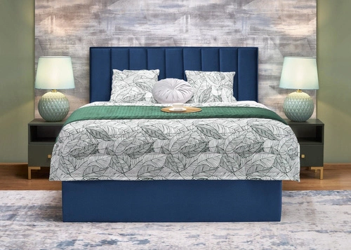 Łóżko tapicerowane Renji 160x200 granatowe z pojemnikiem do sypialni nowoczesne