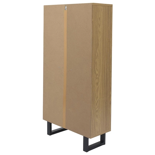 Szafka na buty Calypso Intesi wysoka boho dąb z czarną podstawą i zdobionym frontem do przedpokoju