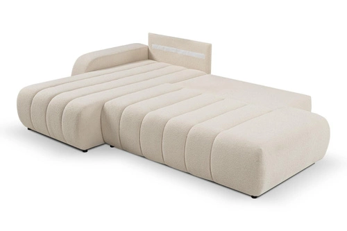 Narożnik z funkcją spania Hobro lewy beżowy skandynawski do salonu z pojemnikiem