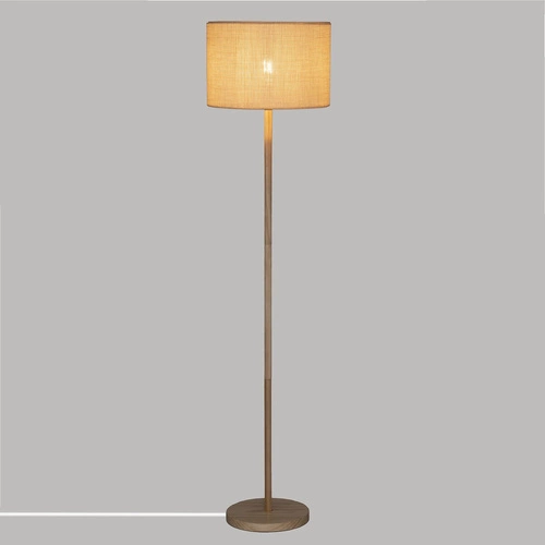 Lampa stojąca do salonu boho Della 149cm beżowa drewniana sosna z abażurem Atmosphera