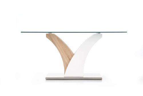 Stół do jadalni nowoczesny Virem 160x90 cm szklany blat dąb sonoma biały Intesi