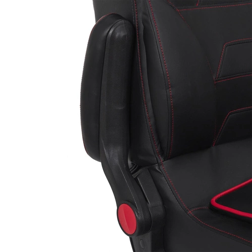 Fotel gamingowy Bemix czarno-czerwony skórzany obrotowy z regulowanymi podłokietnikami do biurka