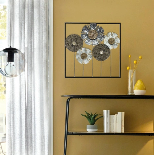 Dekoracja ścienna metalowa Flowers II Atmosphera szara glamour ozdoba na ścianę do salonu