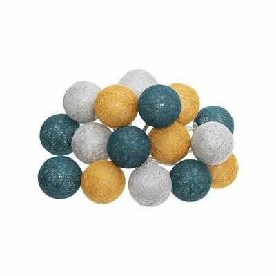 Girlanda Cotton balls nieb-żółt-bia 16  lampek