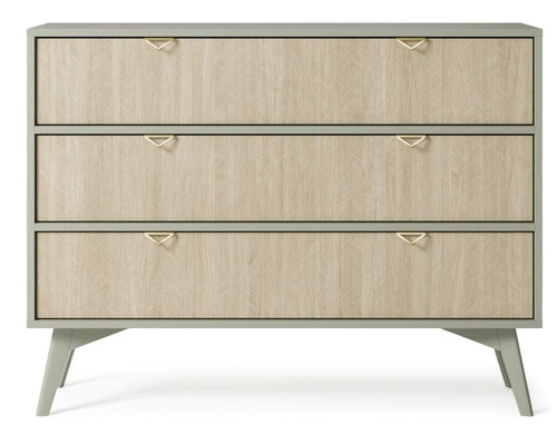 Komoda z szufladami Sage 106 cm w jodełkę szałwiowa glamour na nóżkach do salonu Intesi