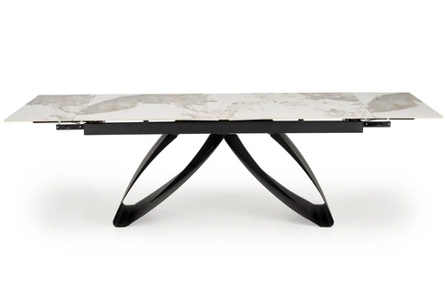 Stół rozkładany do jadalni Margareth biały marmur 180-260 cm nowoczesny blat spiek czarne nogi