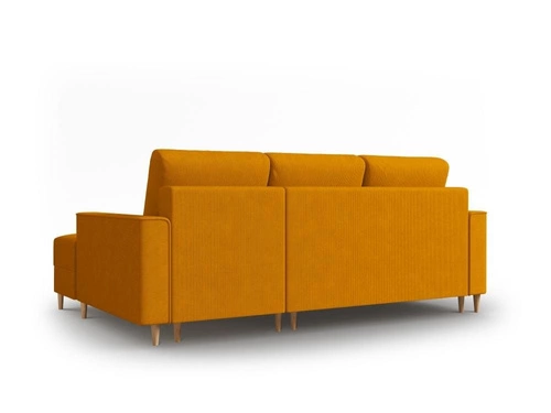 Narożnik z funkcją spania Cartadera Yellow Corduroy Prawostronna kolor nóg naturalny