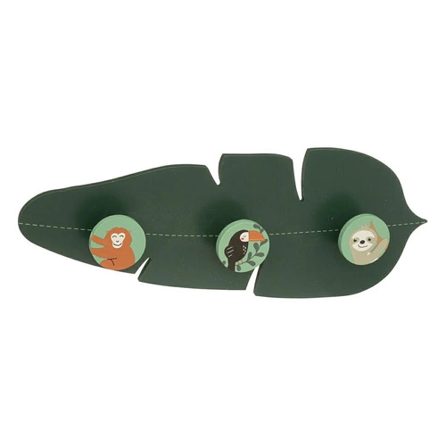 Atmosphera zielony wieszak ścienny do pokoju dziecięcego liść z motywem dżungli 3 haczyki