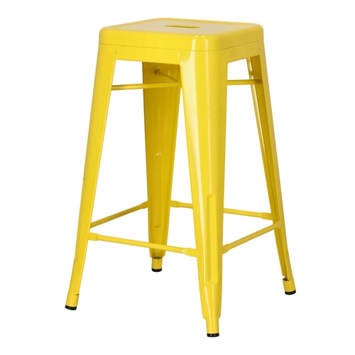 Hoker Paris 66 cm żółty metalowy bez oparcia industrialny do wyspy kuchennej inspirowany Tolix