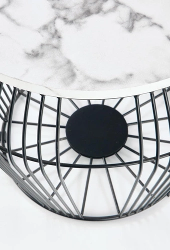 Stolik kawowy Arkada okrągły biały marmur nowoczesny metalowy do salonu 56 cm