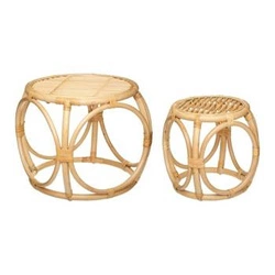 Zestaw 2 okrągłych stolików kawowych Aoni rattan boho naturalny do salonu Atmosphera