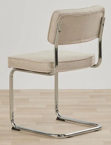 Krzesło tapicerowane Tepper beżowe do jadalni nowoczesne na chromowanych płozach