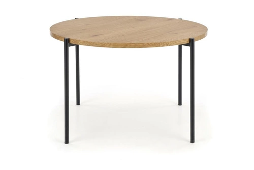 Stół okrągły loftowy Moris 120 cm do jadalni dąb złoty z czarnymi nogami Intesi