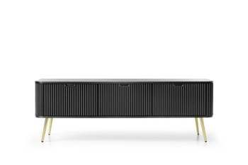 Szafka RTV Seda czarna z frezowanym frontem i złotymi nogami 188 cm do salonu nowoczesna